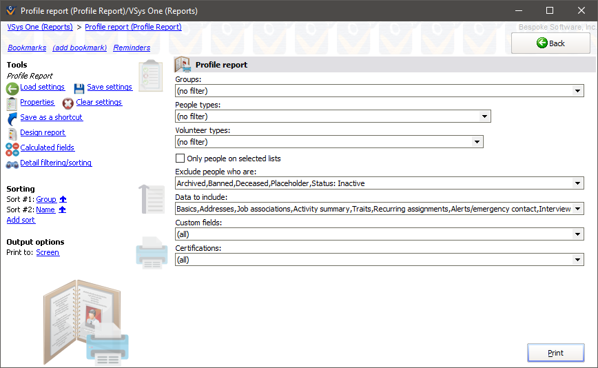 Vsys One Profile Reports